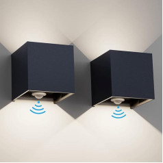 Klighten 12 W Outdoor Wall Light with Motion Sensor, 2 Pieces Outdoor Lamp with Motion Sensor, Adjustable Light Beam, Wall Light Outdoor/Indoor Up Down for Garden/Hallway/Pathway, IP65, 4000K