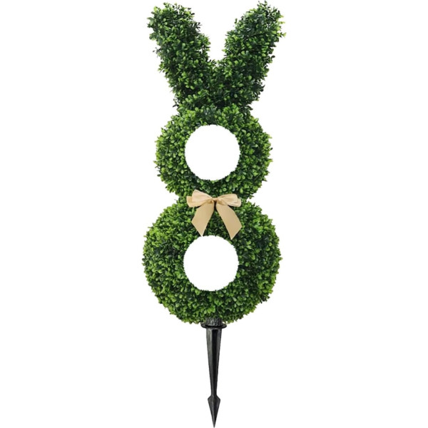 rongweiwang Einfach zu installierender Kaninchen Erdungsstecker, praktische und stilvolle Gartendekoration, künstliche Grünpflanzen Kaninchen Dekoration aus Kunststoff, Typ+3 55cm, Mit Lichtern