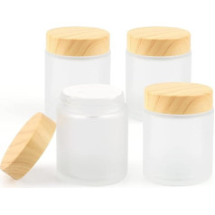4 Pieces 100g/3.4oz Frosted Glass Empty Sample Containers Refillable with Leakproof Lid for Lotion, Cream, Cosmetics, Ointments