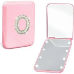 Personalised LED Pocket Mirror with Pearl Letters, 1X/2X Magnification, Small Travel Makeup Mirror with Lights, Pink, Compact Mirror, Portable Mirror, Gifts
