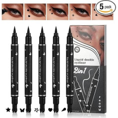 Eyeliner Waterproof Liquid Eyeliner and Stamp Long Lasting Liquid Eyeliner Makeup Stamp with Double Head Star Flower Heart Eye Decoration