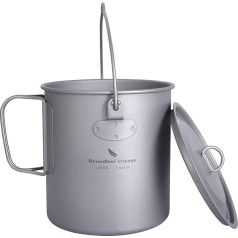 iBasingo 750ml/900ml/1100ml Titanium Hanging Pot with Lid, Folding Handle Handle Outdoor Camping Drinking Cup Cookware