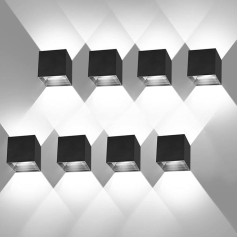 Kingwei Pack of 8 LED Wall Lights Outdoor 12 W Wall Lights Cool White 6000 K Up Down Outdoor Lamps Adjustable Beam Angle Outdoor Wall Lights Black Outdoor Lighting Waterproof IP65