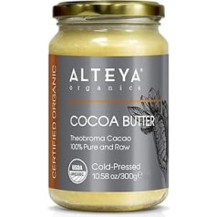 Alteya Organic Cocoa Butter 300 g (Theobroma Cacao) - South Africa - 100% USDA Certified Pure Natural Raw Cocoa Butte - for the Body, Hair and Lip Care