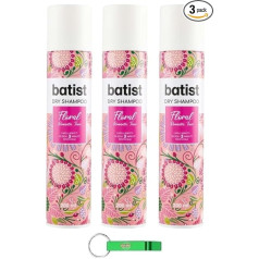 3 x Batist Dry Shampoo Floral - Dry Shampoo Cleans Hair in Just a Few Minutes without Water with the Fragrance of Tiaré Bouquet and Jasmine 200 ml + Beni Culinari Free Keyring