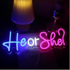 He or She Neon Signs LED Signs Gender Reveal Party Decorations Neon Letters Signs Pregnancy Announcement Party Supplies Baby Shower Yard Signs (Pink-Blue)