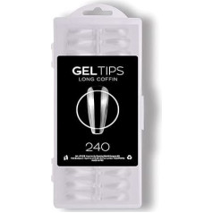 Pack of 240 Transparent Gel Tips, 6 Sizes, Full Cover False Nails for Hand Modeling, Nails and Tip Nail Art (Long Coffin Transparent)