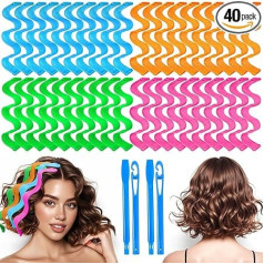 Hair Rollers with Heatless Waves, No Heat Damage, Wavy Curlers with 2 Sets Styling Hooks, Heatless Curls for Women and Girls, Short Hair (4 Colors, 25 cm)