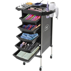 6 Tier Hairdressing Trolley with 5 Drawers and Wheels, Hairdresser Work Trolley, Rotatable, Foldable Retractable Shelves, Spa Hairdressing Trolley, Operating Trolley for Stylist