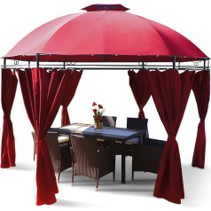 Swing & Harmonie LED Gazebo 350 cm Lavo with Side Panels and LED Lighting + Solar Panel Round Garden Gazebo Party Tent Garden Tent Round, red