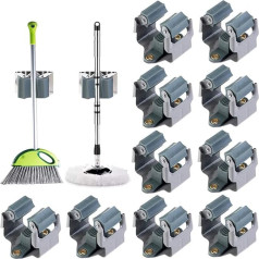 Mop Broom Holder, Pack of 10 Wall Mount Tool Holder Broom Holder Tidy Clamp Storage Organiser Storage Rack Hook Hanger Rack for Bathroom Kitchen Garden Garage (Grey)