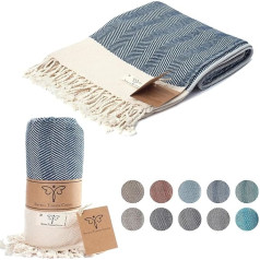 Smyrna Turkish 100% Cotton Vintage Cuddly Blanket | Best Quality | Large 152 x 205 cm Cuddly Blanket | Made in Turkey | Machine Washable | Premium Luxury Bath Towel & Picnic Blanket - Navy Blue