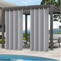 Outdoor Weatherproof, Sun Protection with Velcro Fastening, W 132 x H 213 cm, Waterproof Outdoor Curtain for Balcony Privacy Screen, Gazebo, Pergola, Patio, Garden (Light Grey, 1 Piece)
