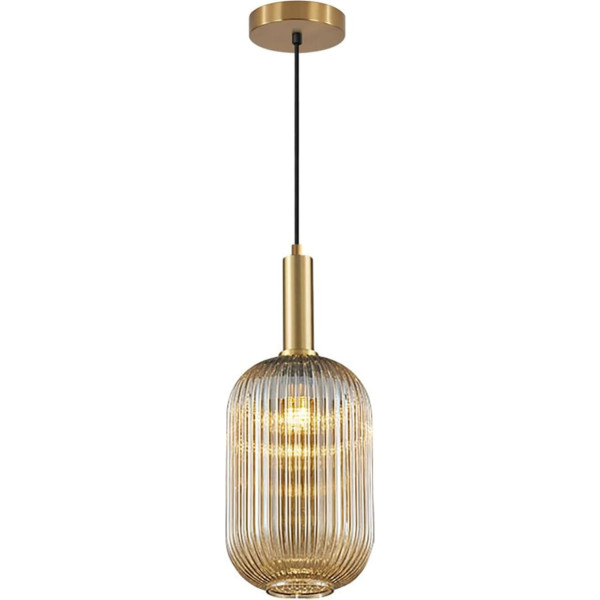 Tropibed Industrial Vintage Pendant Light, E27 Glass Pendant Lampshade, Striped Glass Retro Ceiling Light, Pendant Lamp for Dining Room, Bedroom, Kitchen, Chandelier (Amber, 13 cm)