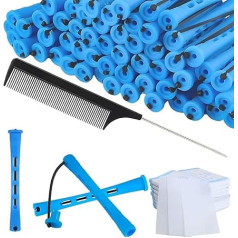81-teiliges Dauerwellenstangen-Set, blaue Dauerwellenstäbe, Dauerwellenpapier mit Kamm, Lockenwickler für kurzes Haar und bedeckte Lockenwickler für modisches lockiges Haar, Frisurenkreation