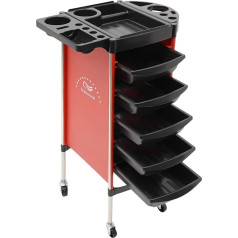 Hairdressing Trolley, Foldable Hairdressing Trolley, Work Trolley, Cosmetic Trolley with 5 Drawers for Stylist, Hairdresser, Hair Styling, Beauty Salon (Red)