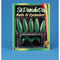 St. Patrick's Green Costume Press-On Nails & Green False Eyelashes, One Size