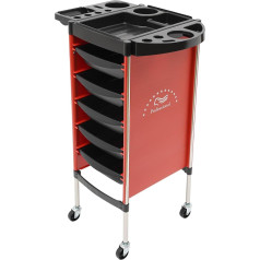 BRRIDE 6-lagiger Salonwagen, Friseurwagen Salon Rollwagen mit 5 Ausziehbaren und EIN Oberes Regal Schubladen, Arbeitswagen Friseurassistant Rollwagen Kosmetikwagen mit Rädern (Rot, 6 Etagen)