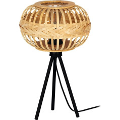 EGLO Amsfield 1 Tripod Table Lamp, Metal Table Lamp in Black and Bamboo in Natural, Small Floor Lamp, Wooden Lamp for Living Room and Bedroom, E27 Socket