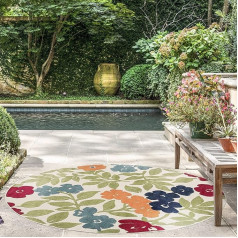 Ostro Teppich für drinnen und draußen, modern, Blumenmuster, 2,4 m, rund, für Terrassen, Deck, Veranda, Außenbereich für Garten