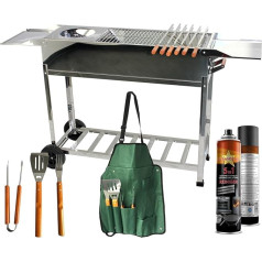 Stainless Steel BBQ Outdoor Charcoal Grill - Stand Grill with 2 Wheels, 3 Grill Racks, 1 Kazan Holder, and 22 Kebab Skewers - Ideal for Garden, Patio & Camping (with 22 Skewers)