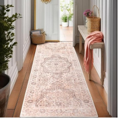 Pink Vintage Rug Runner Hallway 60 x 180 cm, Carpet Runner for Hallways, Non-Slip, Washable Short Pile Kitchen Runner, Kitchen Rug for Hallway, Laundry Room, Entrance, Living Room