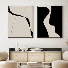 Herfair Set of 2 Posters Modern Wall Pictures Abstract Black White Pictures Canvas Art Stylish Poster Wall Decoration for Living Room Bedroom without Picture Frame (50 x 70 cm)