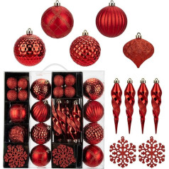 Pack of 50 Christmas Decoration Baubles, Shatterproof Red Christmas Tree Baubles Ornaments, Christmas Tree Decorations for Christmas Tree Christmas Decoration