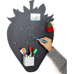 Magnetic Board, Chalkboard, Magnetic Steel Wall Board - Writeable Notice Board for Magnets, Notes and Decoration - Strawberry, 56x38 cm, Black Anthracite