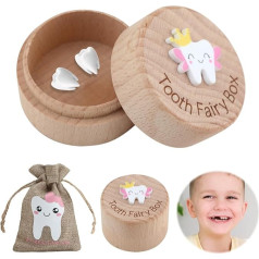 Tooth Fairy Box Wooden Cute Souvenir Lost Teeth Collect for Kids Girls Boys Baby Shower Birthday Gift Pink Pack of 2