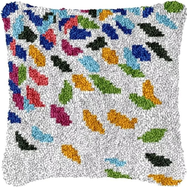 ROCKY&CHAO Latch Rug for DIY Latch Sets with Cushion Latch Set 43 x 43 cm Cushion Cover Set for Adults and Children Latch Hook Kit Home Accessory (Irregular Colour Blocks)