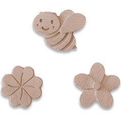 Furniture Knobs for Children's Room (Flowers, Pack of 3) Wooden Animal Knobs for Chest of Drawers or as Children's Wardrobe Made of Beech Wood