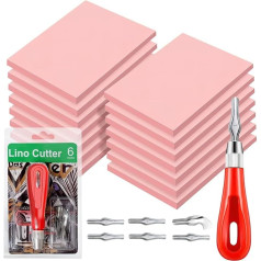 Rubber Carving Blocks, Rubber Stamp Blocks, Bulk Pack with Dressmaking Tools, Soft Lino Block, Craft for Printing Works, DIY Projects, Printmaking, Pink, 12 Pieces
