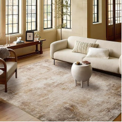 PONY DANCE Washable Boho Living Room Rug, 160 x 230 cm, Thin and Fluffy Short Pile Rugs, Non-Slip for Bedroom/Dining Room, Caramel Reflections