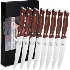 imarku Steak Knife 8-Piece (12.5 cm) Set Made of German Stainless Steel with Pakka Wooden Handle, Sharp Serrated Pizza Knife, Table Knife, Steak Knife, Ergonomic Shape with Gift Box - Mother's Day