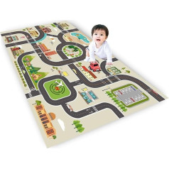 Car Rug Children's Play Mat Road Boy, Children's Rug Boys & Girls Street Rug Children's Room Large, Construction Rug City Vehicle Play Mat Learning Area Rugs, Grey, Green (A, 80 x 120 cm)