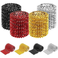 Glarks 2 Yards Sew Stitch on Spike Stud Bullet Cone Flat Back Rivets Punk Rock Trim Beads Plastic Trim Mesh Beads for DIY Leathercraft, Clothing, Performance, Party Decoration (Gold)