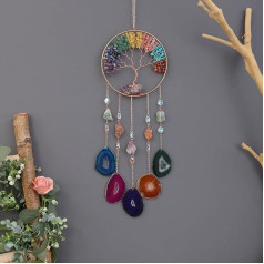 Dream Catcher Craft Ornament with Crystal Agate Colour Natural Gemstone Agate Moon Wall Hangings Room Garden Xmas Wedding Decor (Stone of Qianyu)