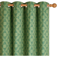 Deconovo Opaque Eyelet Curtains, Nest Designer Pattern, Environmentally Friendly, Heat-Insulated Double Layer Curtain with Grey Lining, Bohemian Style, 260 x 140 cm (H x W), Green, Set of 2