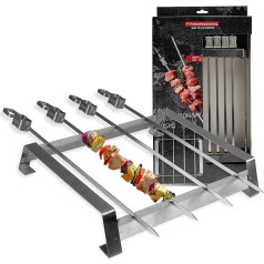 FMprofessional Barbecue Skewers with Stainless Steel Holder - 4 XXL Skewers with Holder for the Grill - Includes Scraper for Quick Release of Meat and Vegetables - Accessories for Kebab & Co