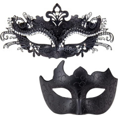 Couple Mask Masks - Shiny Rhinestone Metal Filigree Venetian Mask and Venetian Men Mask for Carnival