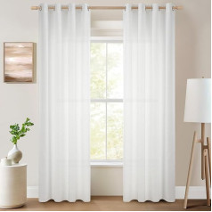 Topfinel Voile Curtains with Eyelets, Semi-Transparent Curtains, Linen Texture, Yarn Pattern, Window Curtain