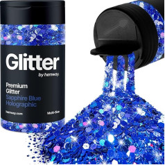 Sapphire Blue Holographic 5 Size Glitter Mix 120 g / 4.2 oz Fine Coarse Metallic Resin Craft Multi-Size Glitter Sequin Shaker for Epoxy, Hair, Face, Body, Eye, Nail Art, Festival