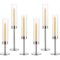 Candle Holder Silver Metal for Wedding Table Centrepieces - 48 cm High Candle Holder Set of 6 Lantern Candle Holders Taper Candle with Glass for Dining Room Coffee Table Decoration