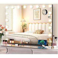 Hollywood Make-Up Mirror with Lighting, Makeup Mirror with 3 Colour Modes, Dimmable Cosmetic Mirror with Lighting, USB and 10x Magnification for Table Mirror, Gift for Mother's Day, 80 x 60