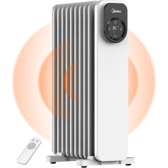 Midea NY2009-24UR Oil Radiator, Mobile Electric Heater, 9 Ribs with Remote Control and LED Touch Screen, Radiators Electric Heater with Thermostat, 4 Modes, Overheating Tilt Protection, Quiet, 2000 W