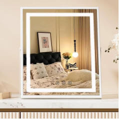 Famihomii Make-up Mirror with Lighting, Large Cosmetic Mirror with Light, 3 Light Colours, Touch Control, Dressing Table Mirror, 360° Rotatable, 25 x 30 cm