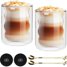 CPROSP 2-Piece 200 ml Thermal Glasses Latte Macchiato, Double-Walled Coffee Glasses, Insulated, Cappuccino, Latte, Tea Glasses, Drinking Glasses, Heat Resistant