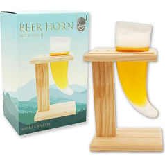 Winkee - Beer Horn Glass - Rustic Glass Design, Especially for Beer I Ideal for Beer Lovers I Sturdy Wood - Stand Included