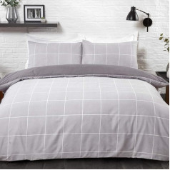 Sleepdown 5056242745457 Grey Check Duvet Cover and Pillowcases King Size Cotton Blend